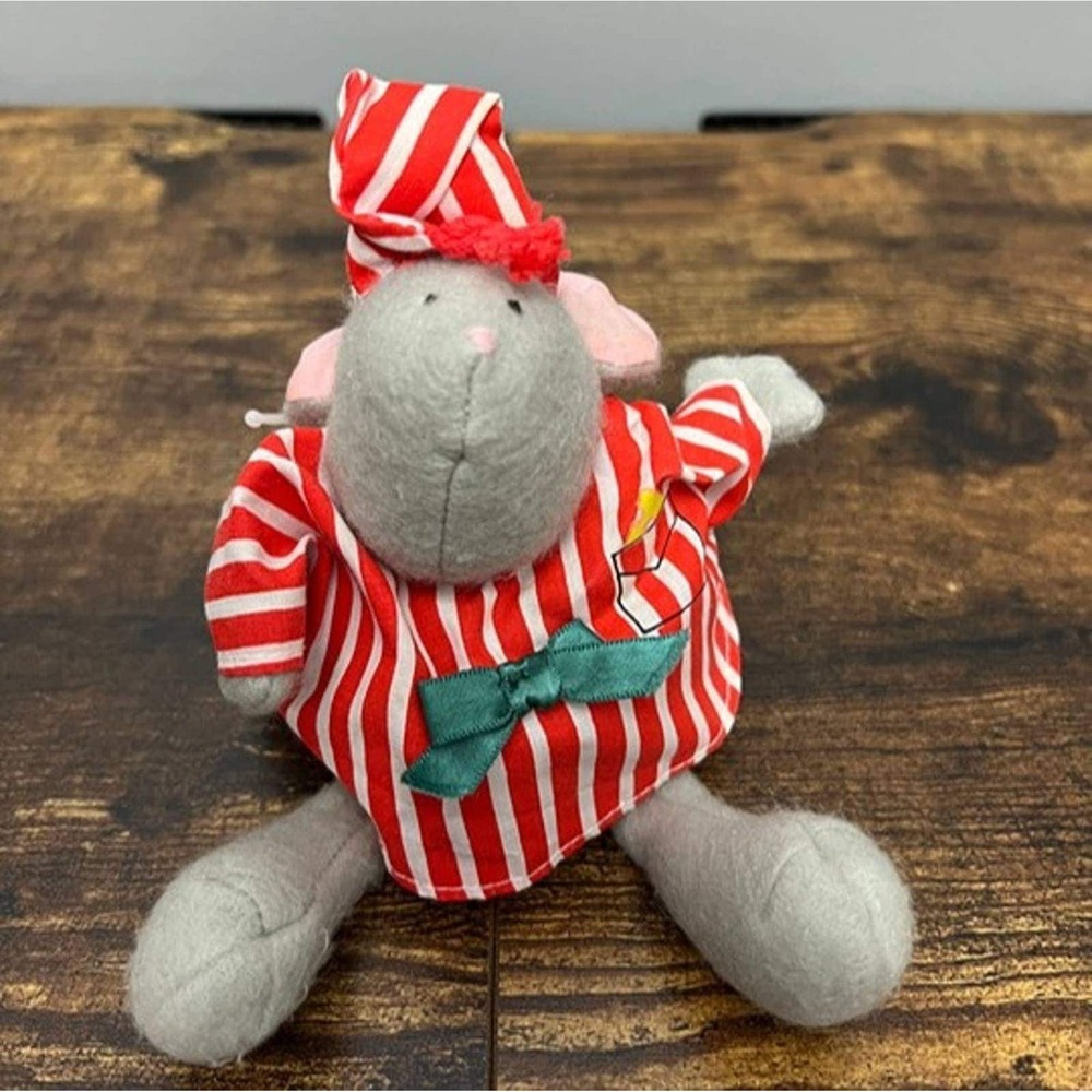 Vintage 1983 Hallmark Night Before Christmas Papa Mouse Plush Red Striped
